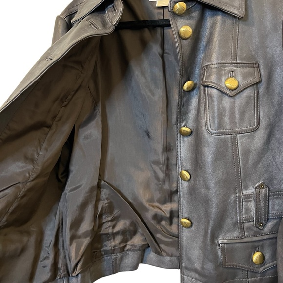 NWT Michael Michael Kors brown button up lined leather jacket size XL. - Picture 5 of 10